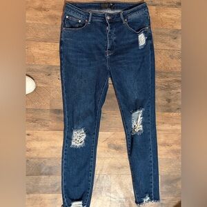 Monkey Ride Original Vintage high rise button fly Distressed frayed hem Jeans 31